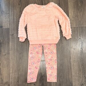 Tahari Pink Fuzzy Top and Floral Leggings Set